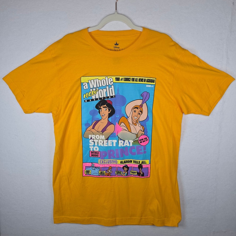 Disney Aladdin A Whole New World Magazine Graphic Tee Yellow Large